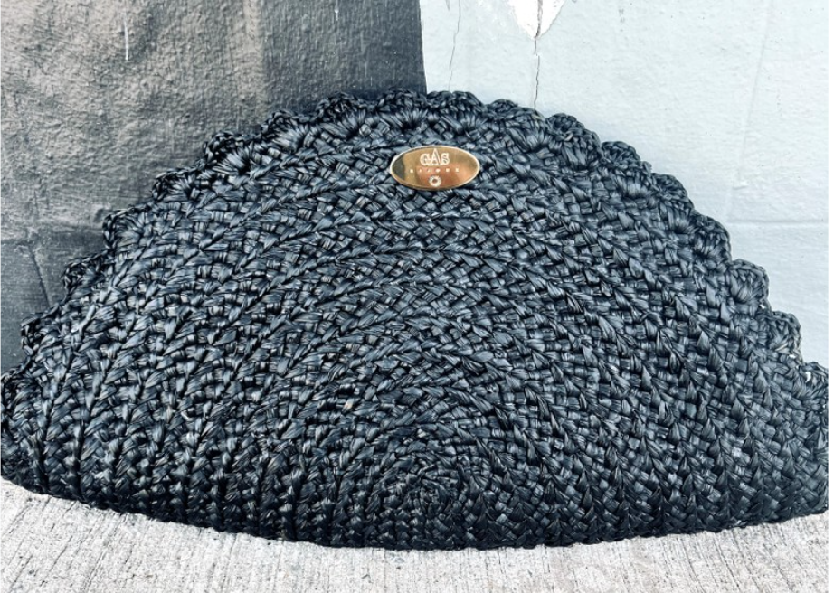 Gas Bijoux Black Raffia Clutch
