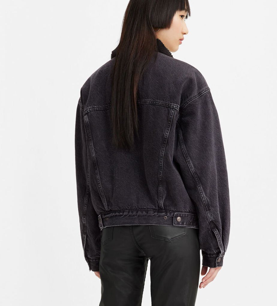 Levi&#39;s Black Denim Sherpa Trucker Jacket