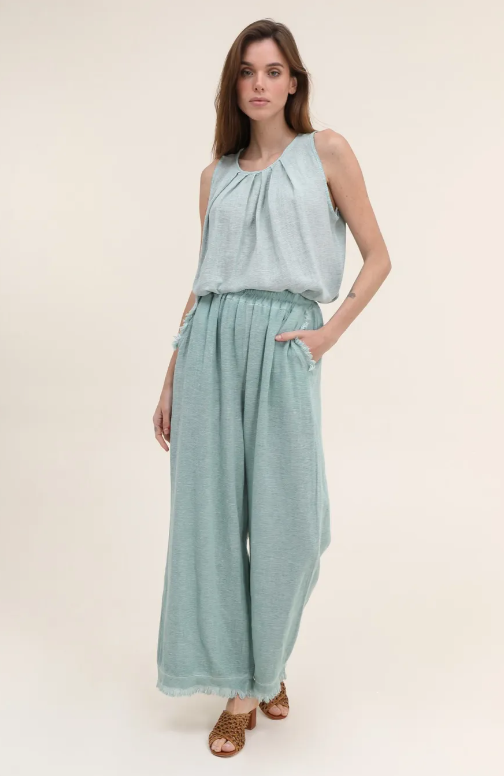 Nais Paris Faded Fringe Linen/Cotton Pant