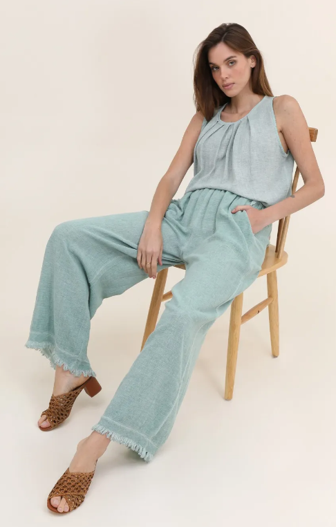 Nais Paris Faded Fringe Linen/Cotton Pant