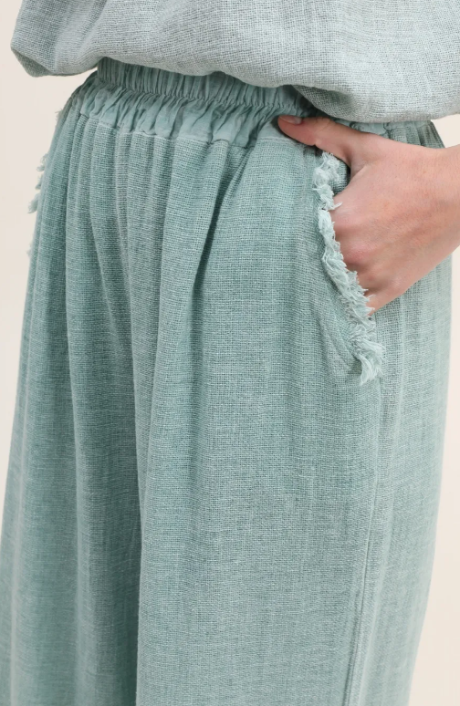 Nais Paris Faded Fringe Linen/Cotton Pant