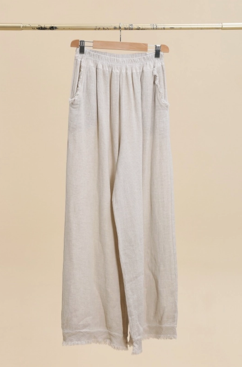Nais Paris Faded Fringe Linen/Cotton Pant