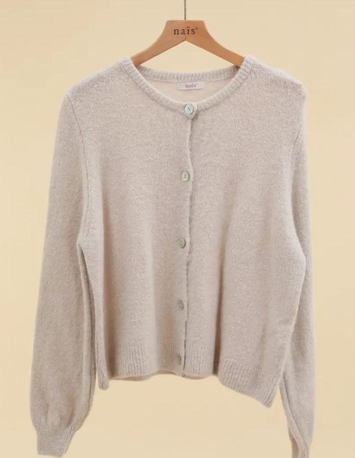 Nais Paris Super Fine Alpaca Button Crew Neck Cardigan