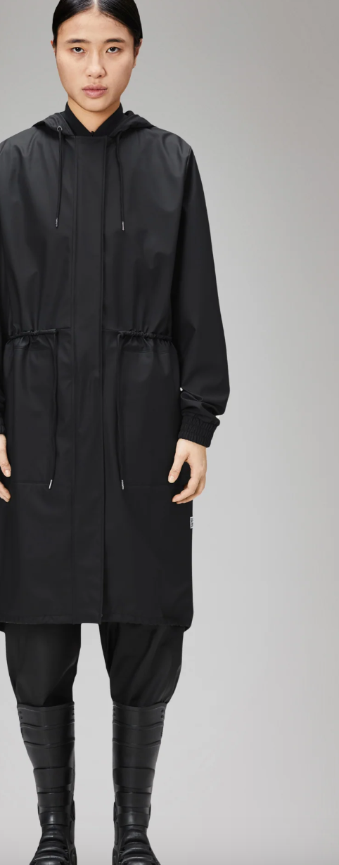 Rains Black Grain Parka with String