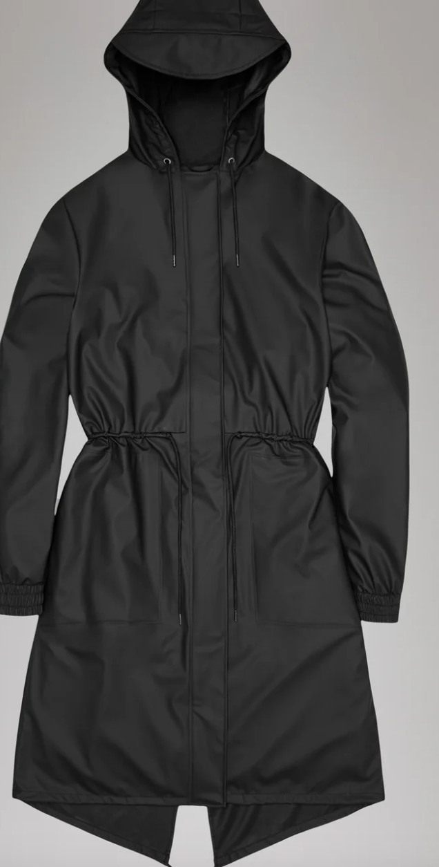 Rains Black Grain Parka with String
