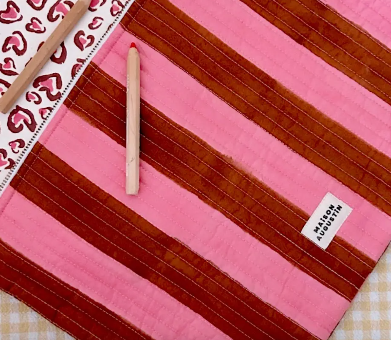 Maison Augustin Pink and Tobacco Stripe laptop case