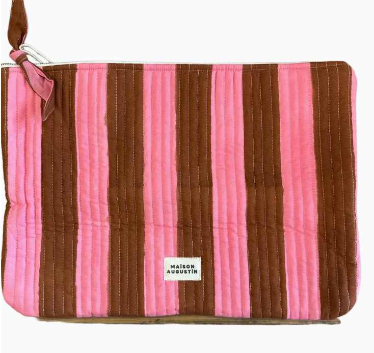 Maison Augustin Pink and Tobacco Stripe laptop case