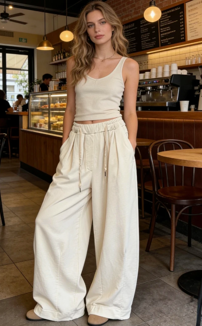 Made in Italy Big City Pants- Ecru
