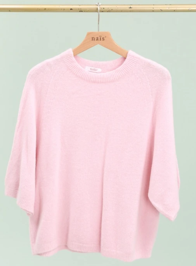 Nais Paris- Alpaca and Wool 3/4 Sleeve Raglan Knit- Pink Rose (ARRIVING 1 JUNE)