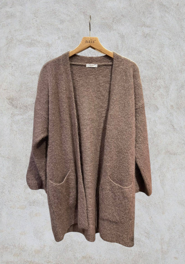 Nais Paris Mohair and Wool mid length cardigan- Walnut