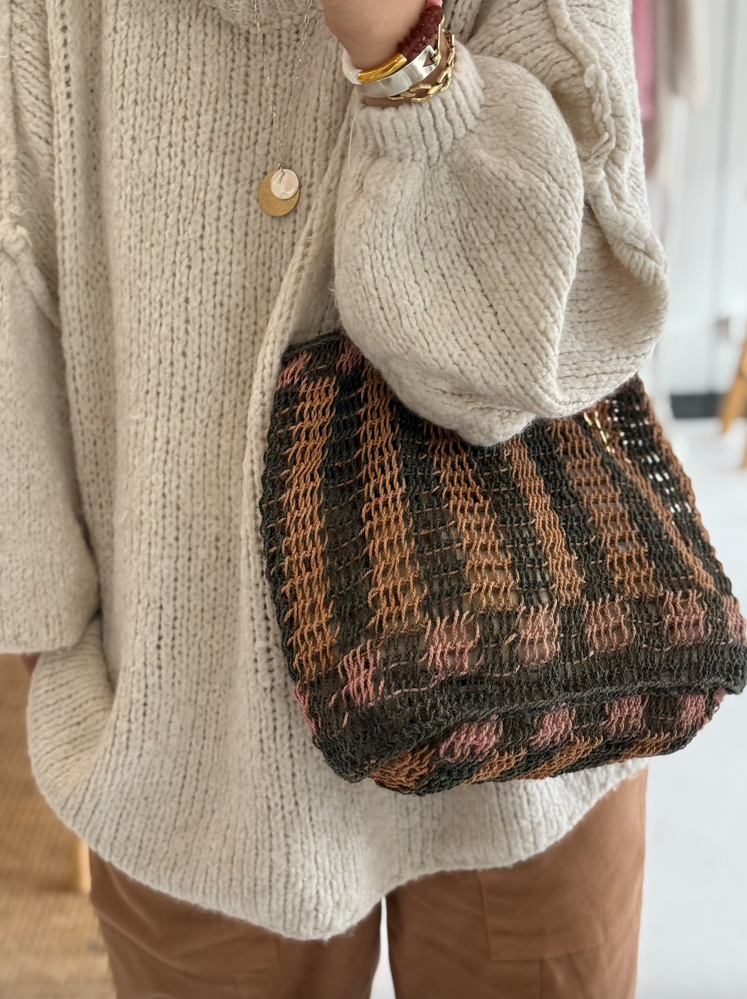 Among Equals Woven Natural Bilum - Pink + Tobacco