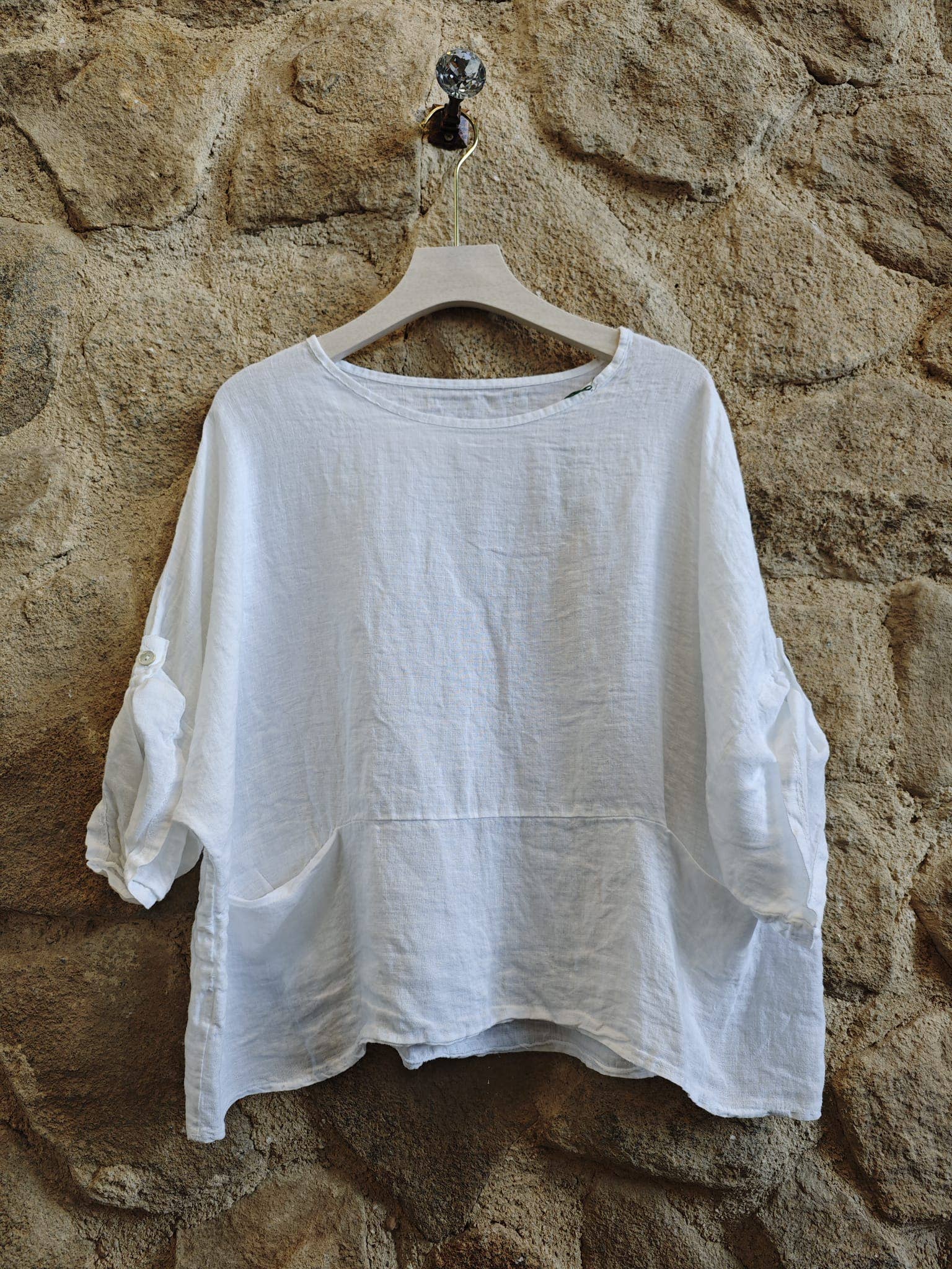 Made in Italy Pocket 100% Linen Blouse - White, Pink, Terracotta