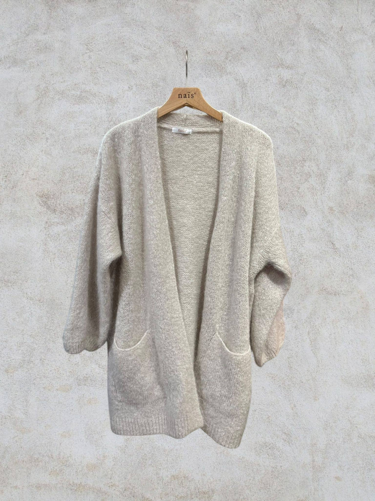 Nais Paris mid-length Mohair and Wool Cardigan- Beige