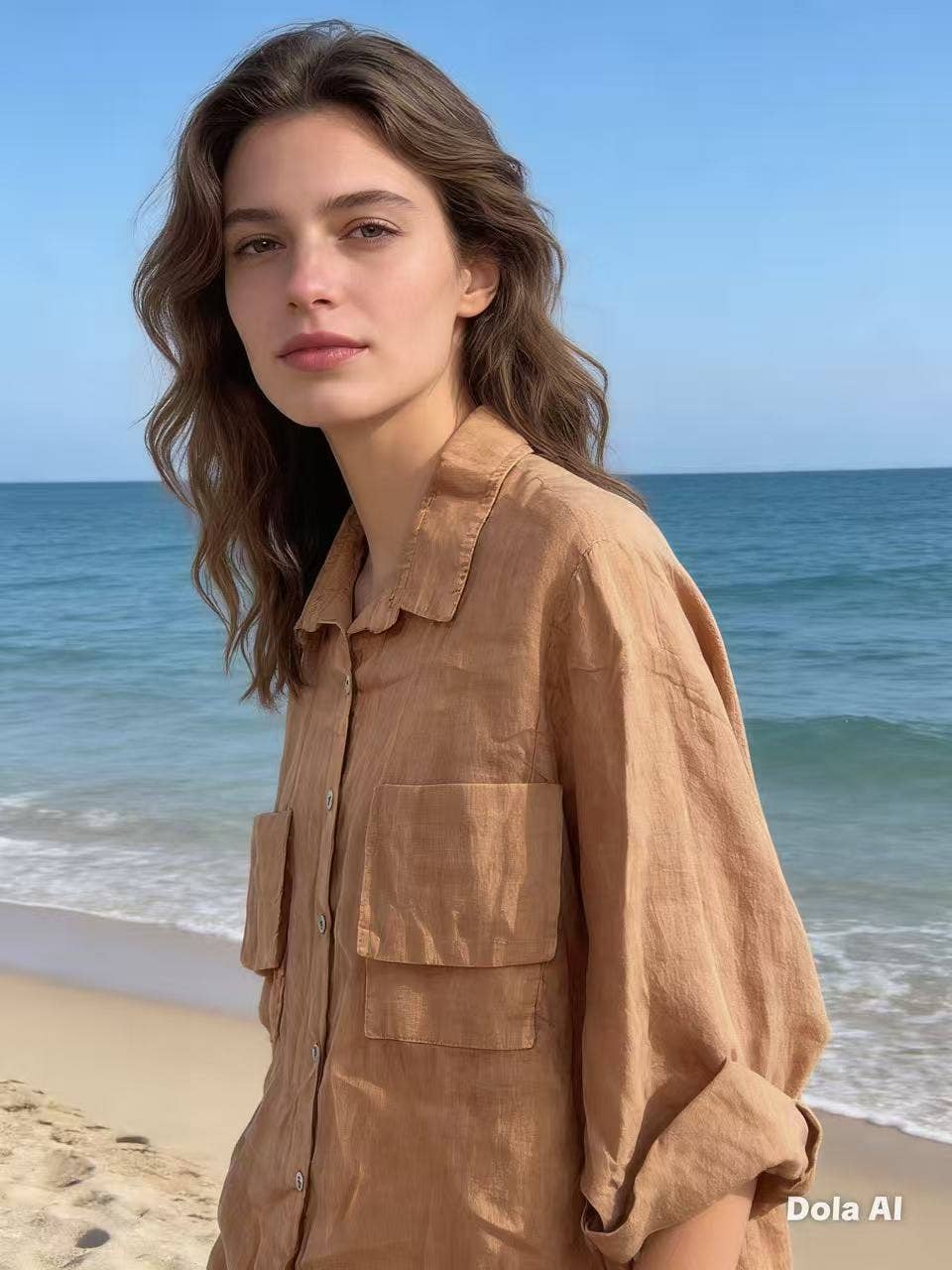 The Linen pocket blouse- Sky Blue and Camel