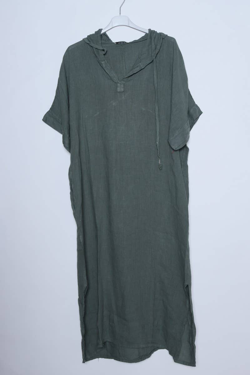 Made in Italy 100% Linen The Cover Up Dress - Camel, Charcoal