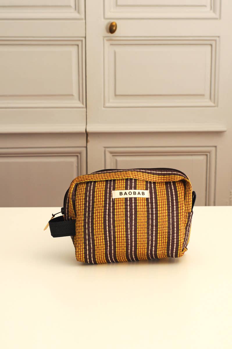 BAOBAB Striped mesh pouch Mustard Brown